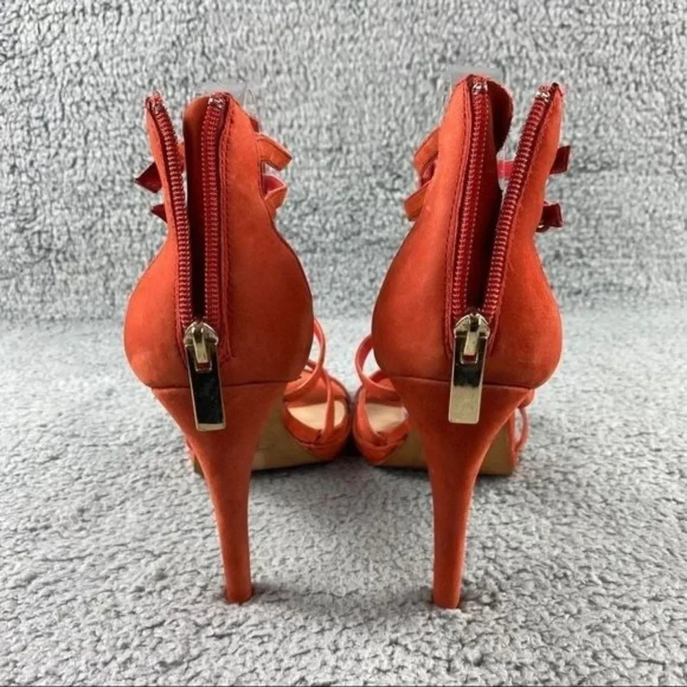 Dolce vita camila Sandals High Heel Nubuck Suede Orange Back Zip Buckle Platform - Picture 7 of 12